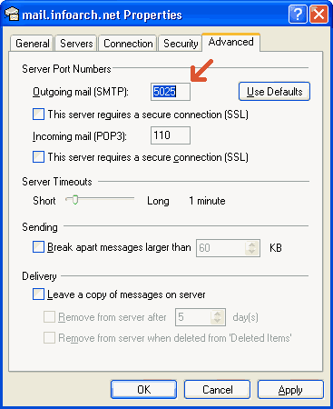 Outlook Express advanced port settings